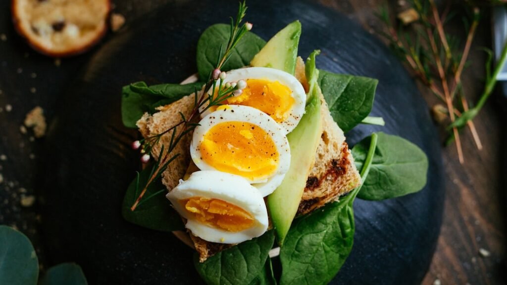 A plate of eggs and vegetables for a protein-led breakfast