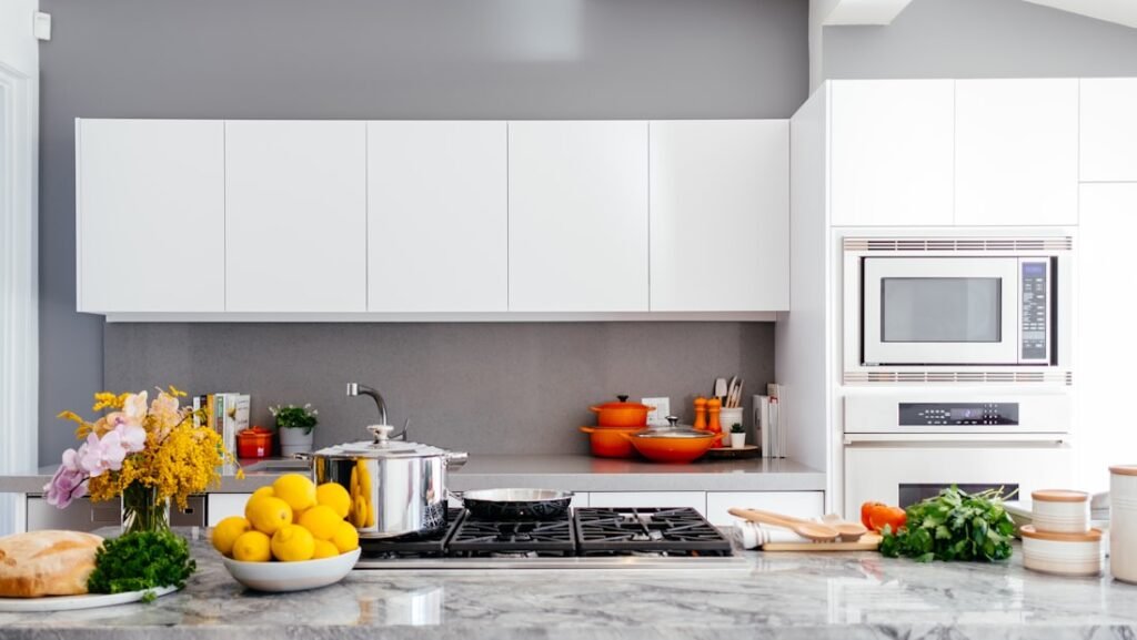A bright kitchen counter mid meal preparation