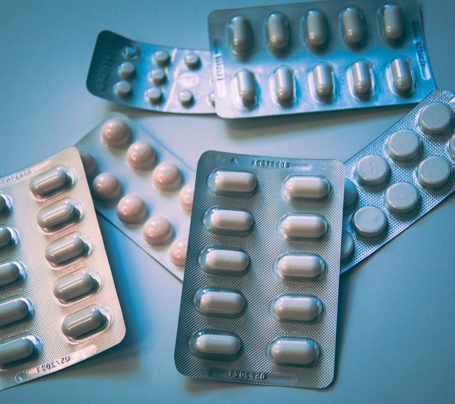 An organised flat lay of supplement capsules and powder on a linen surface