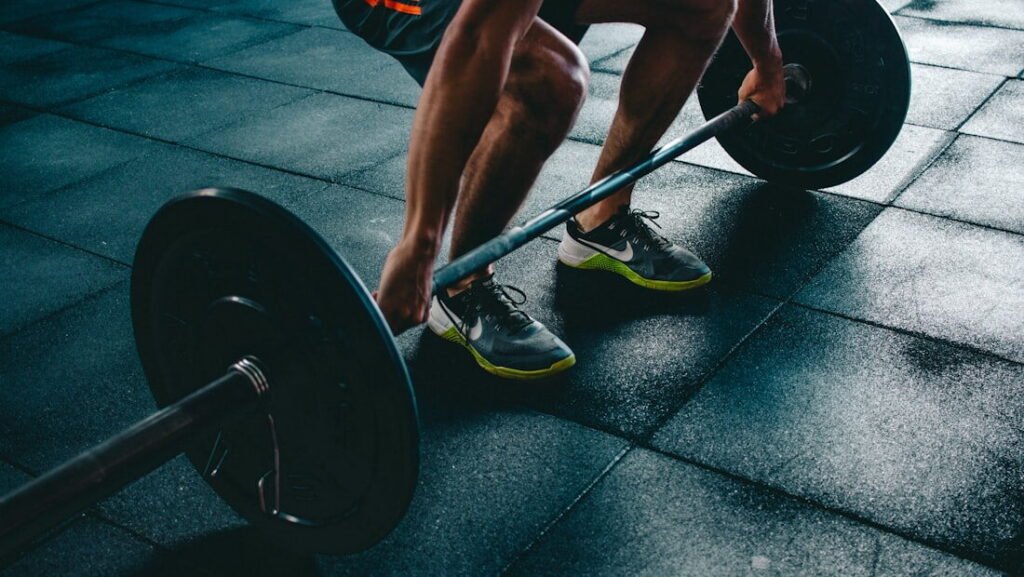 Weights and equipment on a gym floor